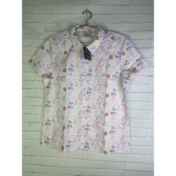 Fruits Basket Icons All Over Print Woven Top Button Up Womens Juniors Size M - Picture 3 of 12